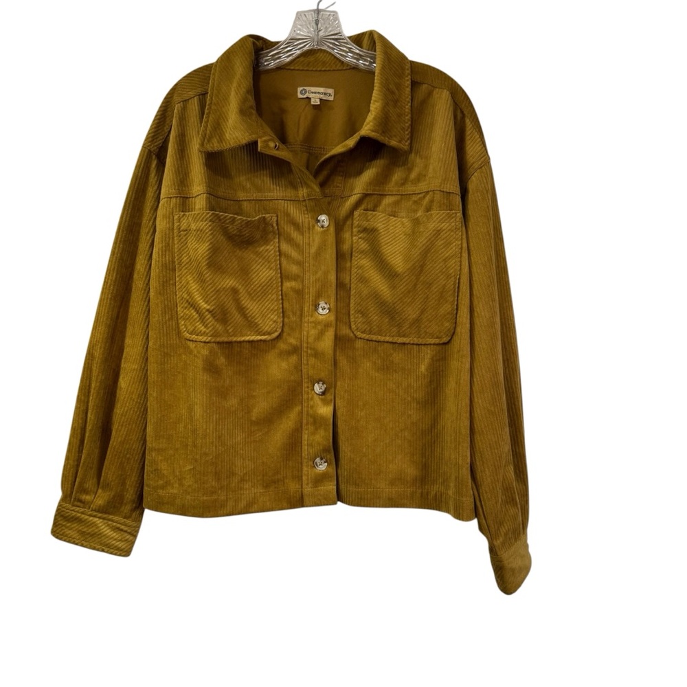 Democracy corduroy shacket yellow gold shirt jacket long sleeve Size large